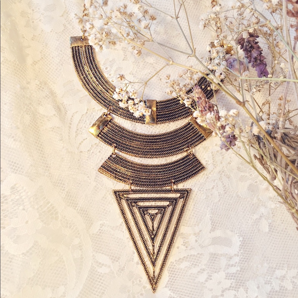 BRONZE GEOMETRIC BIB NECKLACE